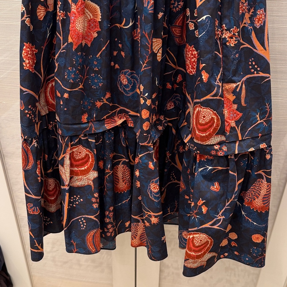 Ulla Johnson Floral Ruffle Dress in Navy and Orange - Picture 4 of 6